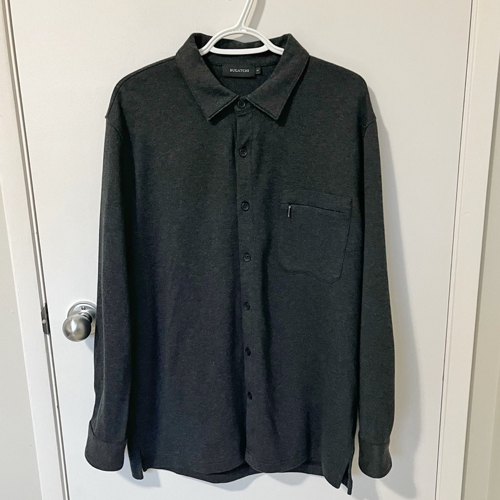 Bugatchi Cotton Blend Button Diwn Shirt Jacket Caviar Charcoal Grey size Large - Picture 6 of 16